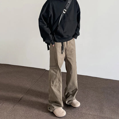 saferido Vintage Brown Jeans Men Baggy Flare Trousers Straight Leg Harajuku Streetwear Casual Fashion Loose Y2k Street Wide Denim Pants