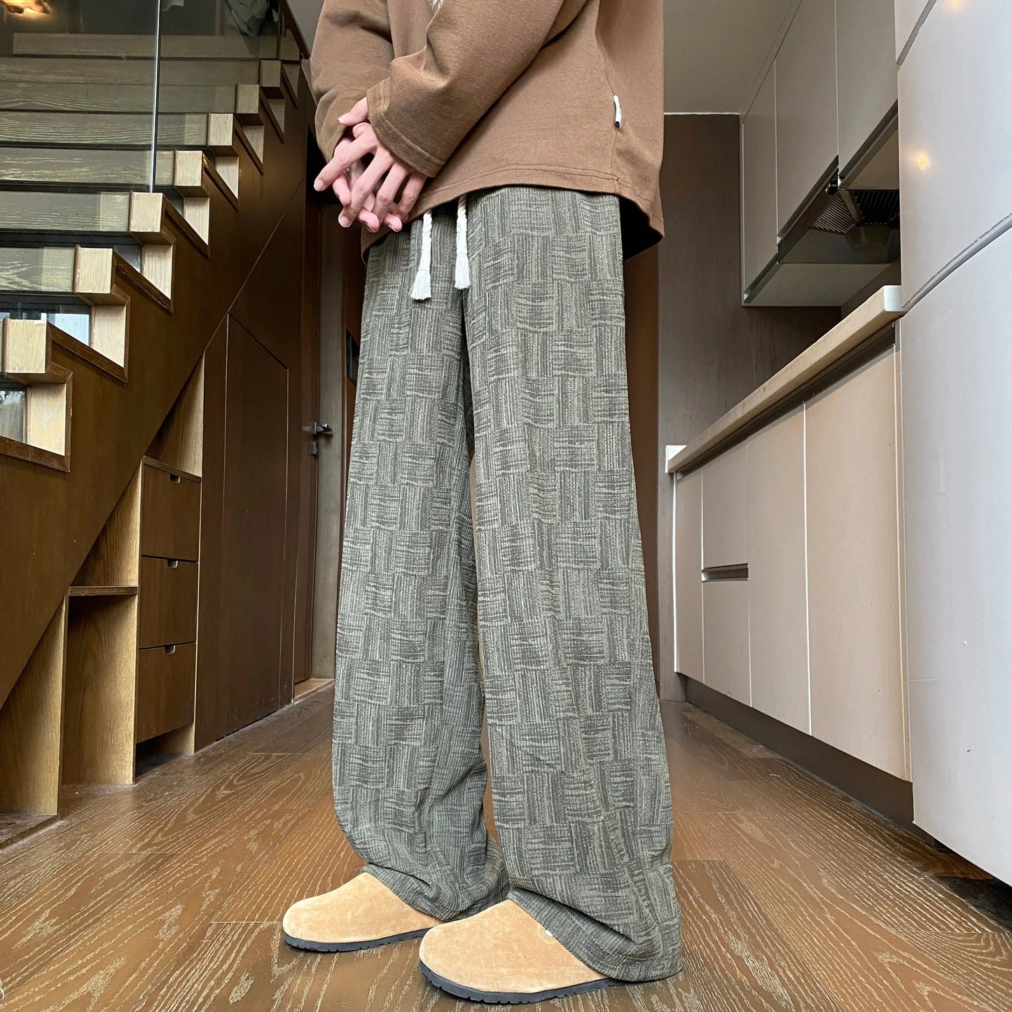 saferido Corduroy Casual Pants For Men Autumn Style American Fit Loose Fit Leg Sweatpants Personality trend Straight Leg Pants