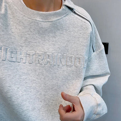 Letter Sweatshirts Men Autumn Baggy Comfortable Blocking High Street American Style Teenagers Stylish Outer Chic Zipper Design