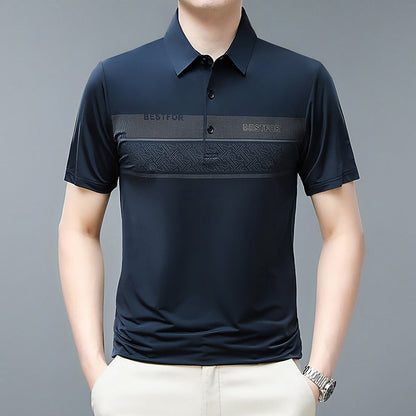 Men T Shirts Breathable Short Sleeve Summer T Shirt for Men Business Casual Fashion Striped Turn-Down Collar T Shirt Male