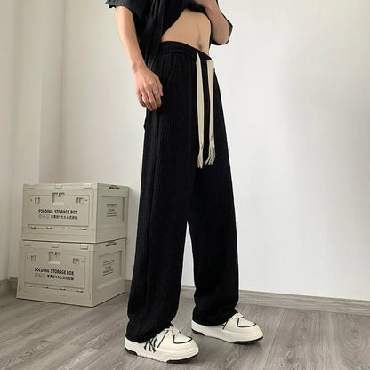 saferido Summer Pleated Pants Men Fashion Oversized Wide Leg Pants Men Japanese Streetwear Hip Hop Loose Straight Pants Mens Trousers