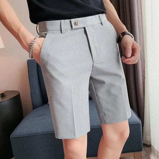 saferido Korean Fashion Business Shorts Men Streetwear Pleated Shorts Knee Length Work Bottoms Summer Streetwear Cool Bermudas Male