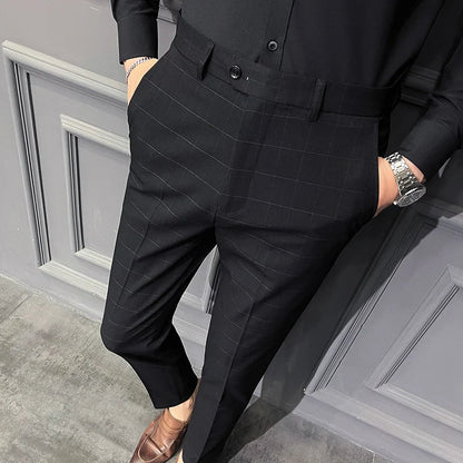 saferido Spring Summer New Plaid Dress Pants Men Clothing Business Formal Wear Slim Fit Office Trousers 36 38