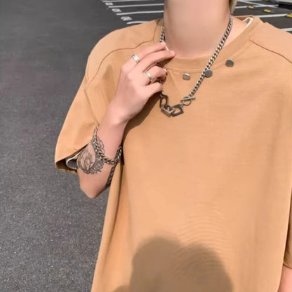 saferido Men T-shirts Solid Colors Hip Hop Comfortable Advanced Loose New American Style Simple All-match Trendy Students Summer Basic