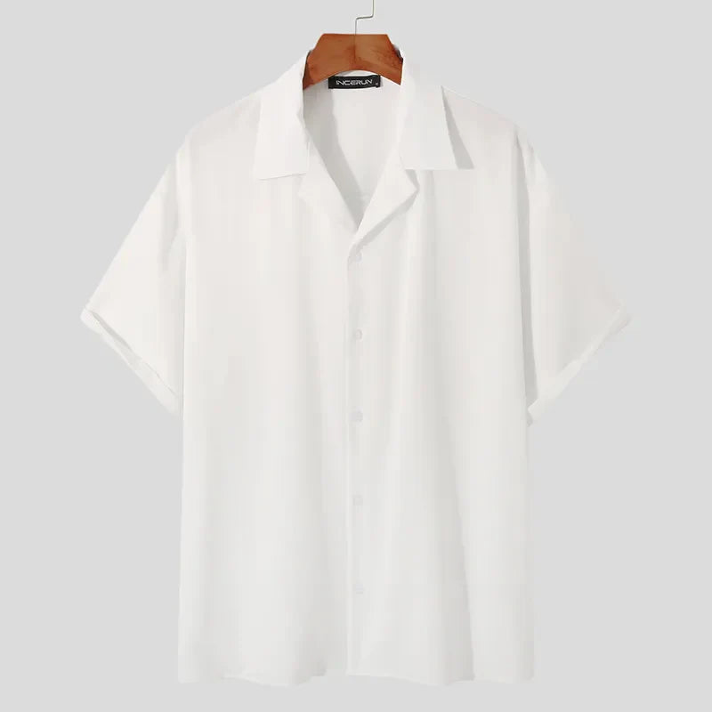 Men Casual Shirt Lapel Short Sleeve Button Streetwear Summer Men Clothing Solid Color Korean Fashion Shirts S-5XL