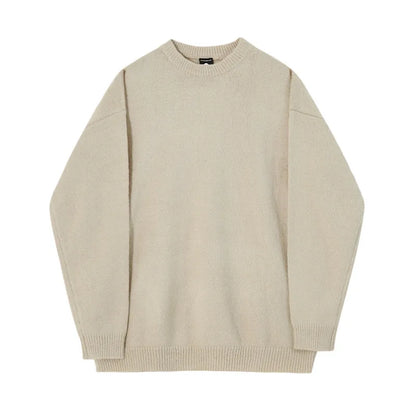 Winter Round Collar Mohair Solid Color Sweater Loose Korean Style Vintage Kintted Sweater Pullover Men Clothing