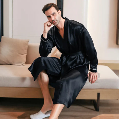 saferido Pajama men's spring and autumn silk thin style oversized pajamas long sleeved bathrobes ice silk bathrobes home clothing summer
