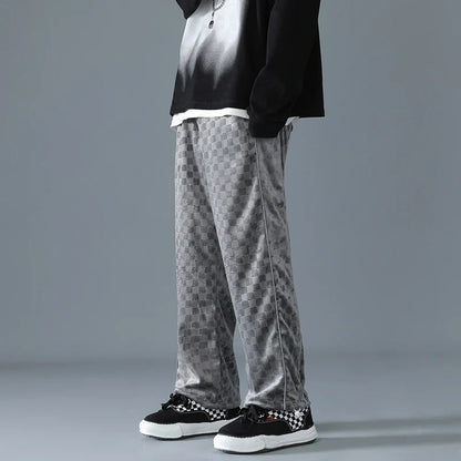 saferido Loose Wide Leg Sweatpants Spring Autumn Oversize Beam Feet Embossed Knitted Casual Pants Sports Trend Classic All-match Trousers