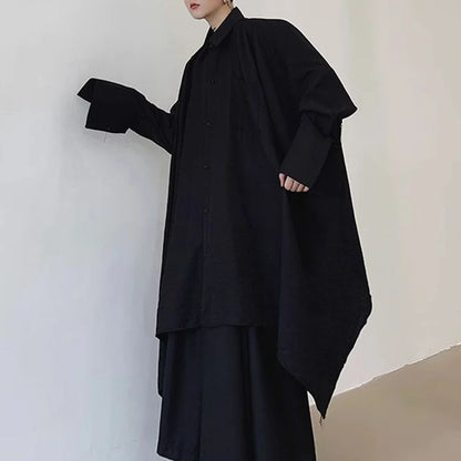 saferido Mens Harajuku Irregular Shirt 2024 Spring New Fashion Goth Handsome Loose Oversized Lapel Fashion Long Sleeve Cloak Unisex