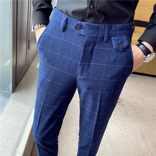 saferido New Fashion High Quality Men Suit Pants Straight Spring Autumn Long Male Plaid Classic Business Casual Trousers Full Length