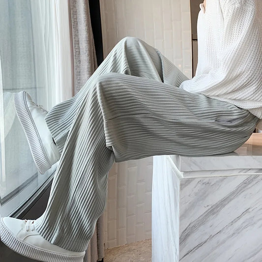 saferido Summer Pleated Pants Men Oversized Fashion Casual Ice Silk Pants Men Streetwear Hip Hop Loose Wide Leg Pants Mens Trousers S-2XL