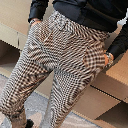 saferido  British Style Dress Suit Pant Man Plaid Suit Pant Men Designer Gentlemen Business Casual Work Pant Trousers