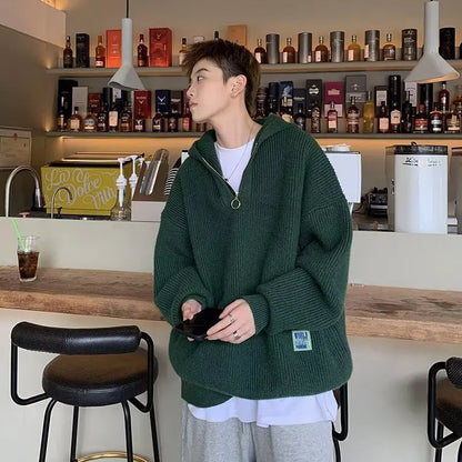 saferido Hooded Sweater Coat American Vintage Sweater Casual Knitted Sweaters Men Pullover Jumpers Men Fashion Clothing Streetwear Tops