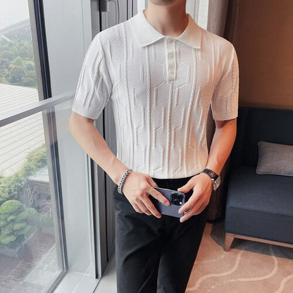 Brand Summer Polo Shirts Men Short Sleeve T-shirt British Knit Polos Casual Stripe Fashion Poloshirts Ice Silk Fabric Tops