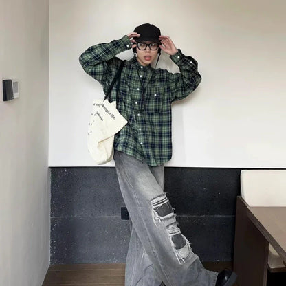 saferido Hipster Men Shirts Plaid Comfortable Temperament Long Sleeve Commuting Casual Harajuku Classical All-match Korean Spring Autumn