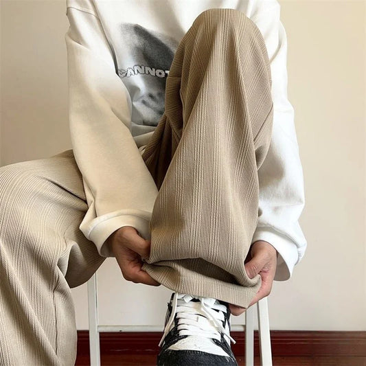 saferido Wide Leg Goth Draped Summer Male Sports Pants Trousers Thin Plain Straight Men's Sweatpants Training Slacks Harajuku Flated Gym
