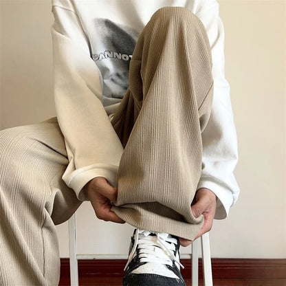saferido Wide Leg Goth Draped Summer Male Sports Pants Trousers Thin Plain Straight Men's Sweatpants Training Slacks Harajuku Flated Gym
