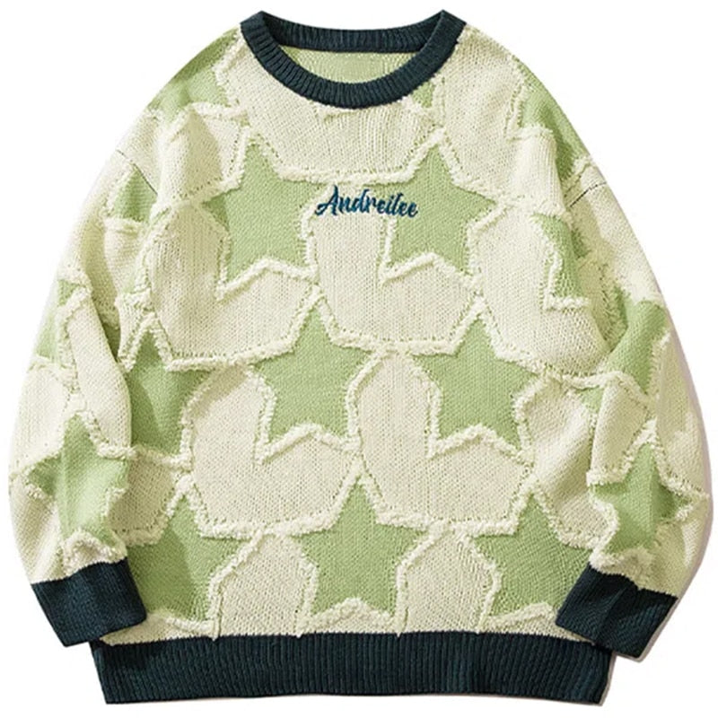 Vintage Five Pointed Star Sweater For Men Winter Retro Hip Hop Knitwear Pullover Knitted Streetwear Women Oversized Sweater