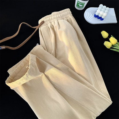 Casual Solid Color Korean Loose Straight Cylinder Sweatpants New Waist Drawcord Fashion Youth All-match Male Ninth Pants