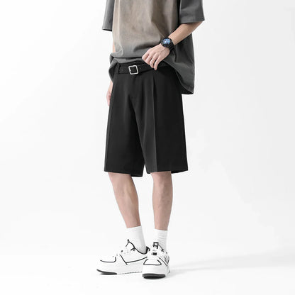 saferido Korean Men's Suit Shorts Summer New Loose Straight Ice Silk Shorts Fashion Large Casual Capris Black Grey Sports Pants 5XL