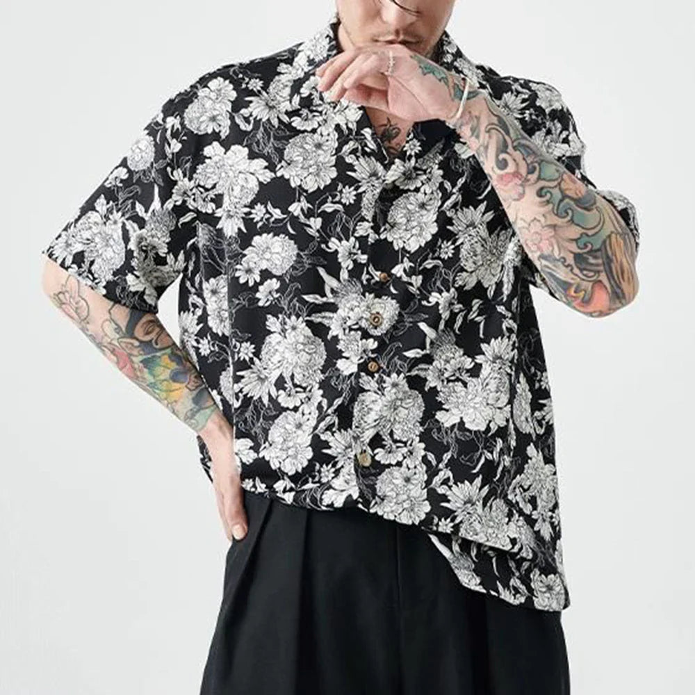 saferido New Summer Original Hawaii Vacation Short-sleeved Shirt Men Korean Black White Printed Tee Shirt Tops Man Casual Clothing Blouse