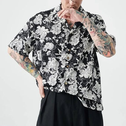 saferido New Summer Original Hawaii Vacation Short-sleeved Shirt Men Korean Black White Printed Tee Shirt Tops Man Casual Clothing Blouse