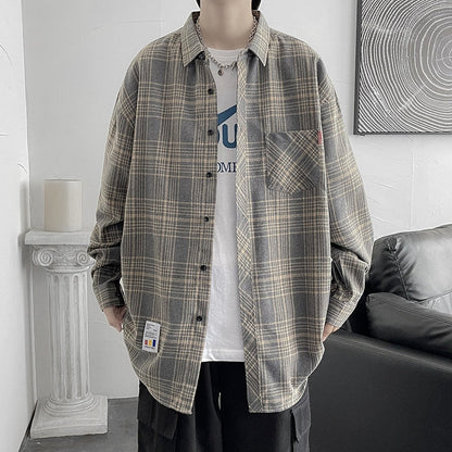 Spring New Oversize Retro Plaid Blouses Male High Quality Long Sleeve Cotton Plaid Shirts Hip Hop Flannel Checked Shirts Men