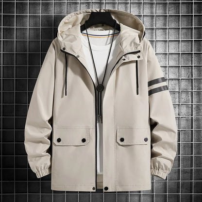 saferido Men's Jacket Spring Autumn Fashion Thin Hooded Jacket Street Retro Casual Coat with Pocket Sports Windbreaker