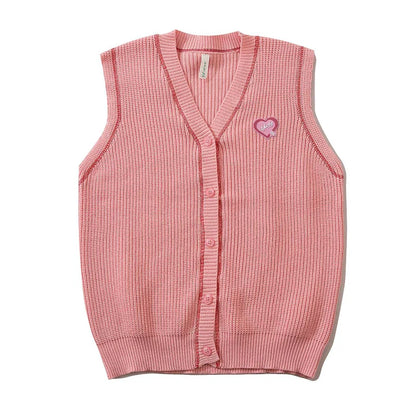 saferido Korean Knitted Cardigan Men Causal V-neck Solid Student Sweaters Vest Harajuku Loosed Couple Sleeveless Vests Spring Autumn
