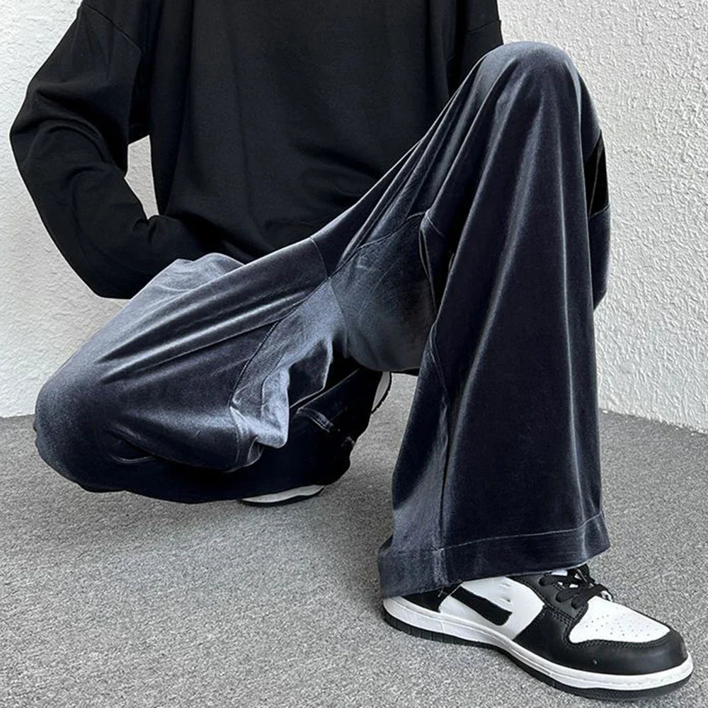 saferido High Street Casual Sweatpants Men's Gold Velvet Wide-leg Pants Spring Fall Clothes Large Size Trendy Loose Y2k Glossy Long Pants