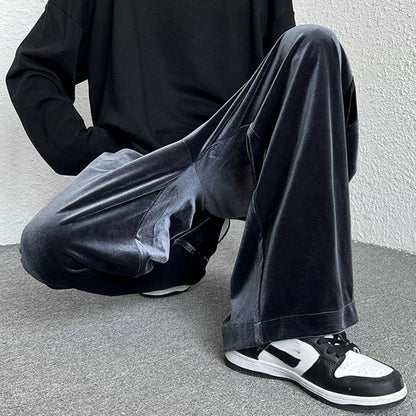 saferido High Street Casual Sweatpants Men's Gold Velvet Wide-leg Pants Spring Fall Clothes Large Size Trendy Loose Y2k Glossy Long Pants