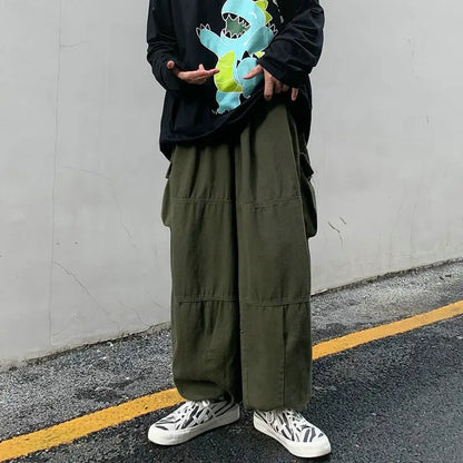 saferido Spring Casual Oversize Cargo Pants Men Streetwear Solid Harajuku Loose Straight Trousers Wide-leg Baggy Pants For Man