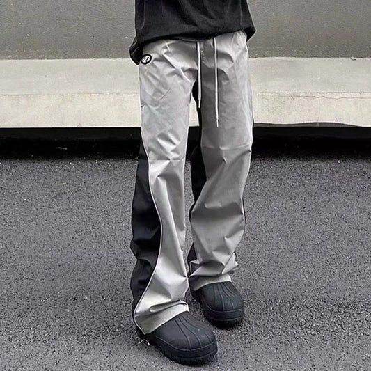 saferido New Spring and Autumn Fashion Brand Panel Contrast Drawstring Straight Barrel Workwear Sports Casual Loose Versatile Men's Pants