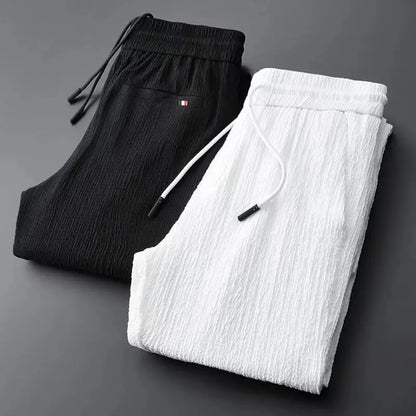 Spring Summer New Fashion Suit Men Long Sleeve Casual Shirts And Pant Seersucker Striped Pleats Slim Handsome Two-piece Set