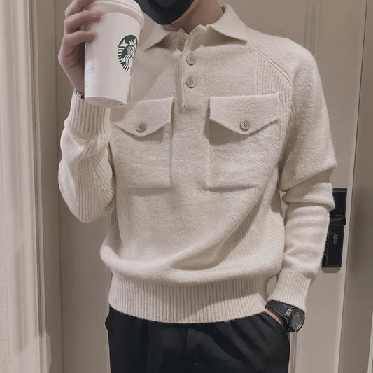 saferido Korean Style Men Keep Warm In Winter Casual Knit Sweater /Male Lim Fit Beige Soft Knit Pullover brand clothing Sweaters S-3XL