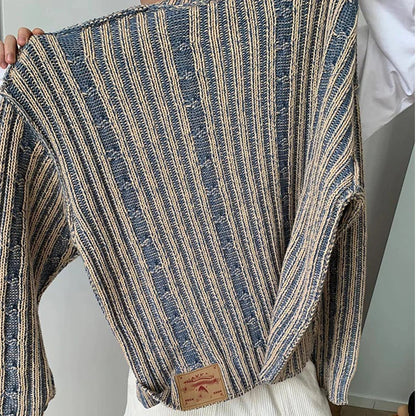 Autumn Clothing Men's Knitted Printed Luxury Jacquard Pullovers Sweater Solid Color Loose O Neck Long Sleeve Vintage Knitwear