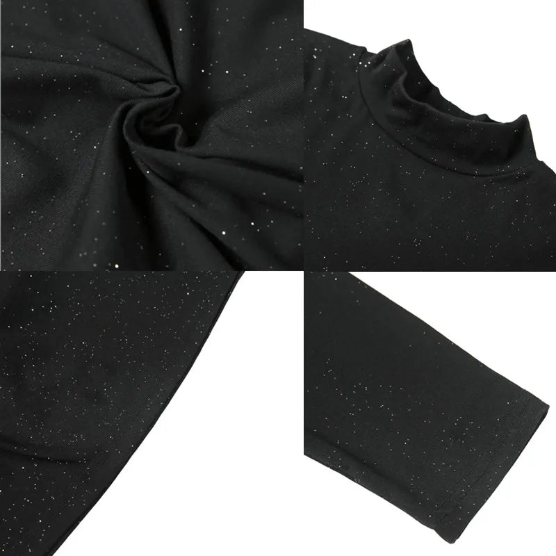 saferido  Brand Clothing Men Spring High Quality Turtleneck Pullover T-Shirts/Male Slim Fit Sequins Decoration Long Sleeve T-Shirts