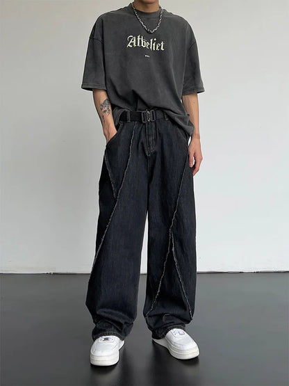 saferido New Summer Jeans Men Patchwork Denim Trousers Male Oversize Loose Casual Wide-leg Pants Streetwear Harajuku Clothing