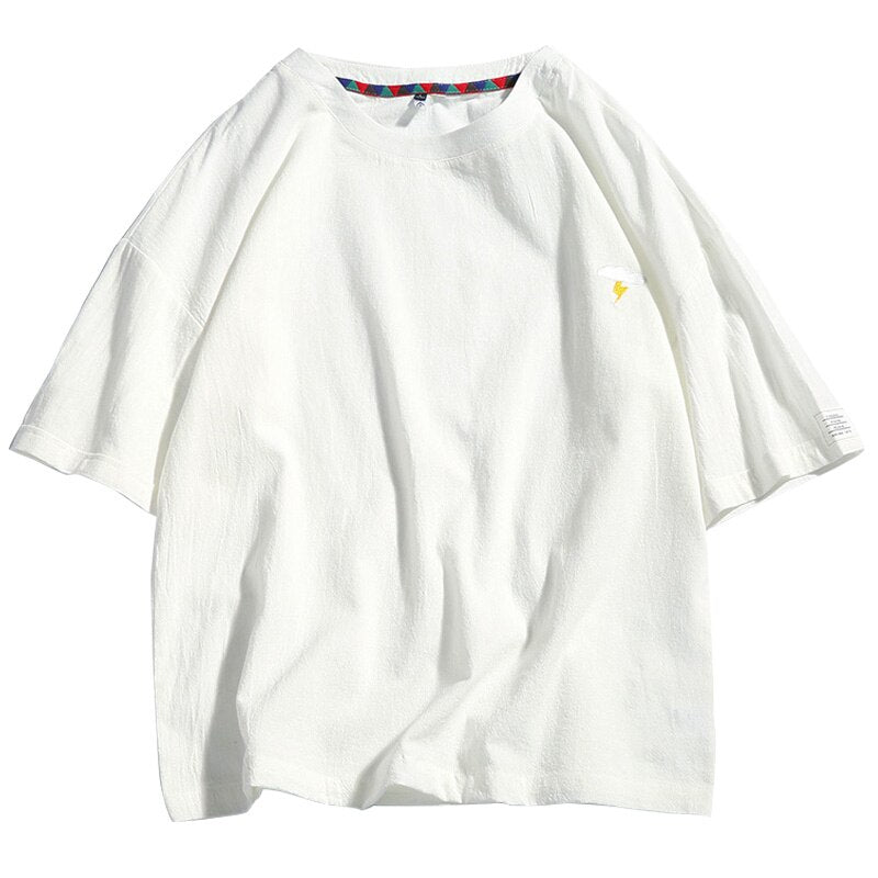 Summer New Men's Short-Sleeved T-shirt Cotton and Linen Casual Men's T Shirts Male Breathable Loose Hip Hop Embroidery Top Tees