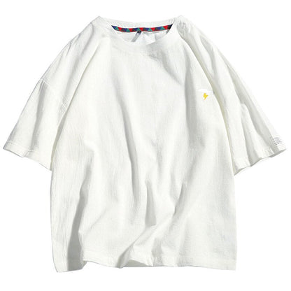 Summer New Men's Short-Sleeved T-shirt Cotton and Linen Casual Men's T Shirts Male Breathable Loose Hip Hop Embroidery Top Tees