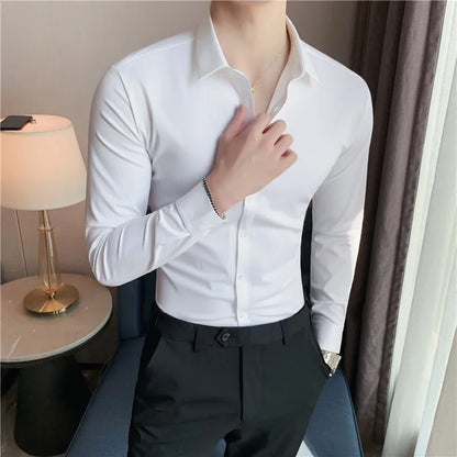 saferido British Style Men High-Grade Long-Sleeve Shirts/Male Slim Fit Business Casual Lapel Shirt Dress Shirt Tops Plus Size S-4XL