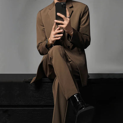 saferido Mens autumn British style retro metal buckle suit suit elegant slim, business temperament light luxury casual suit and trousers