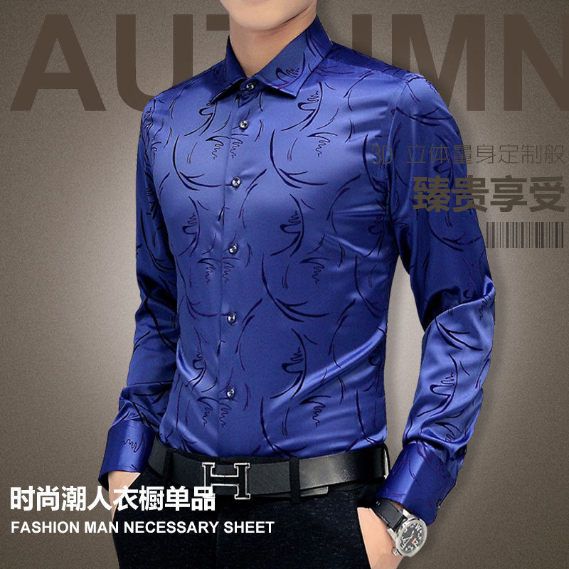 Plus Size 5XL  Men's Luxury Shirts Wedding Dress Long Sleeve Shirt Silk Tuxedo Shirt Men Mercerized Cotton Shirt