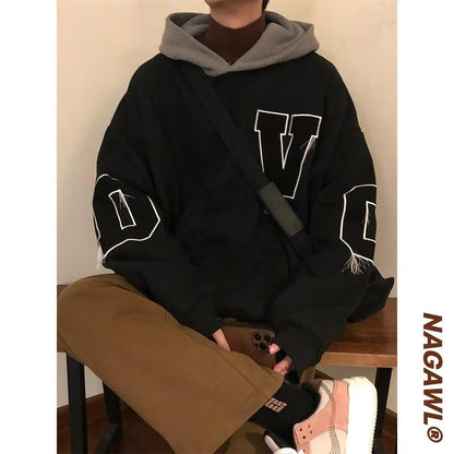 Harajuku American Vintage Men Retro Hoodies Autumn Casual Oversize Fleece Hooded Sweatshirt INS Men Women Streetwear Hoodie
