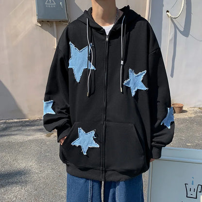saferido Men's Hoodies Sweatshirt Women's Oversized Sweatshirts with zipper Harajuku Casual Style Y2k Star Coat Streetwear Hip Hop Jacket