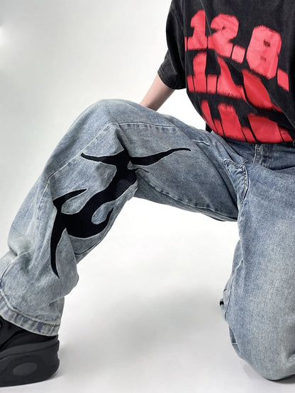 saferido 2024 Trendy Wash Embroidered Jeans for Men's Straight Sleeve Loose and Versatile Spring and Autumn Street Pants