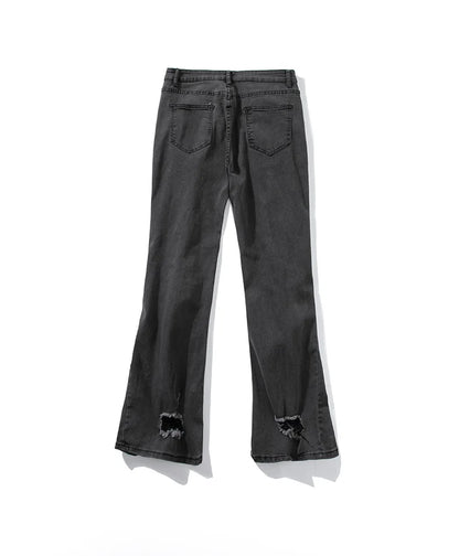saferido American High Street Vibe Micro Flared Pants Men Stretch Ripped Jeans Loose Fashion Straight Streetwear Fall Guys Black Jean Men