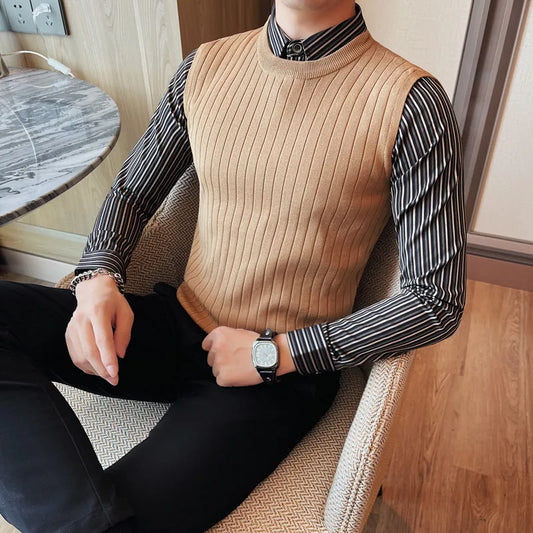 saferido New Style Men Spring High Quality Fake 2 Pieces Knitted Sweaters/Male Slim Fit Fashion Shirt Collar Pullover Man Casual Sweater
