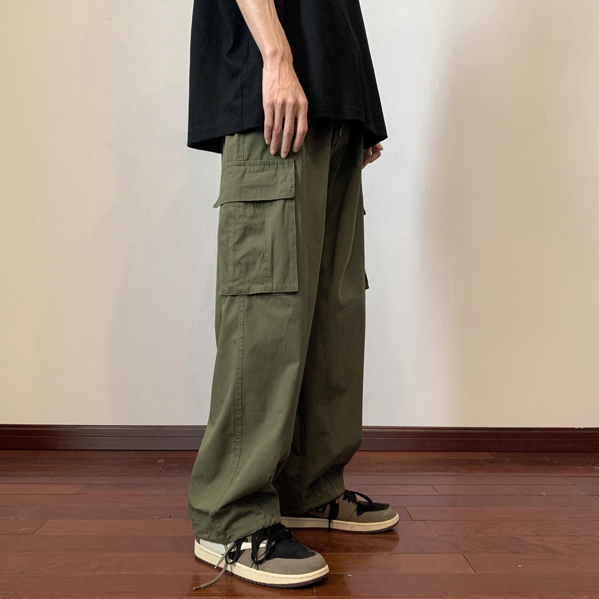 Big Pockets Casual Cargo Pants Men's Vintage Hip-hop Pants Fashion Loose Straight Wide Leg Pants Men Streetwear Trousers Male