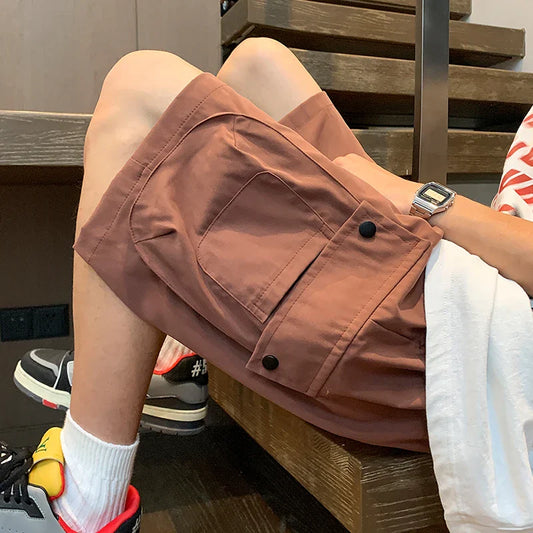 saferido Korean Streetwear Cargo Shorts for Men 2024 Summer Y2K New Multi Big Pocket Retro Casual Loose Shorts Men Versatile Summer Short